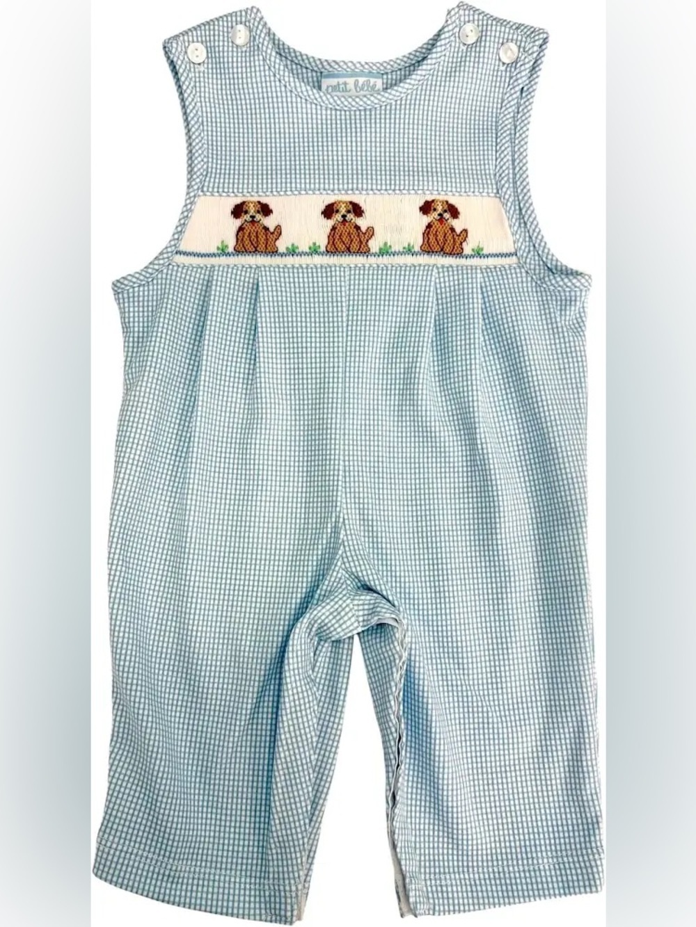 Delaney Smocked Sweet Dogs Blue Check Boys Jon Jon | 9 Months